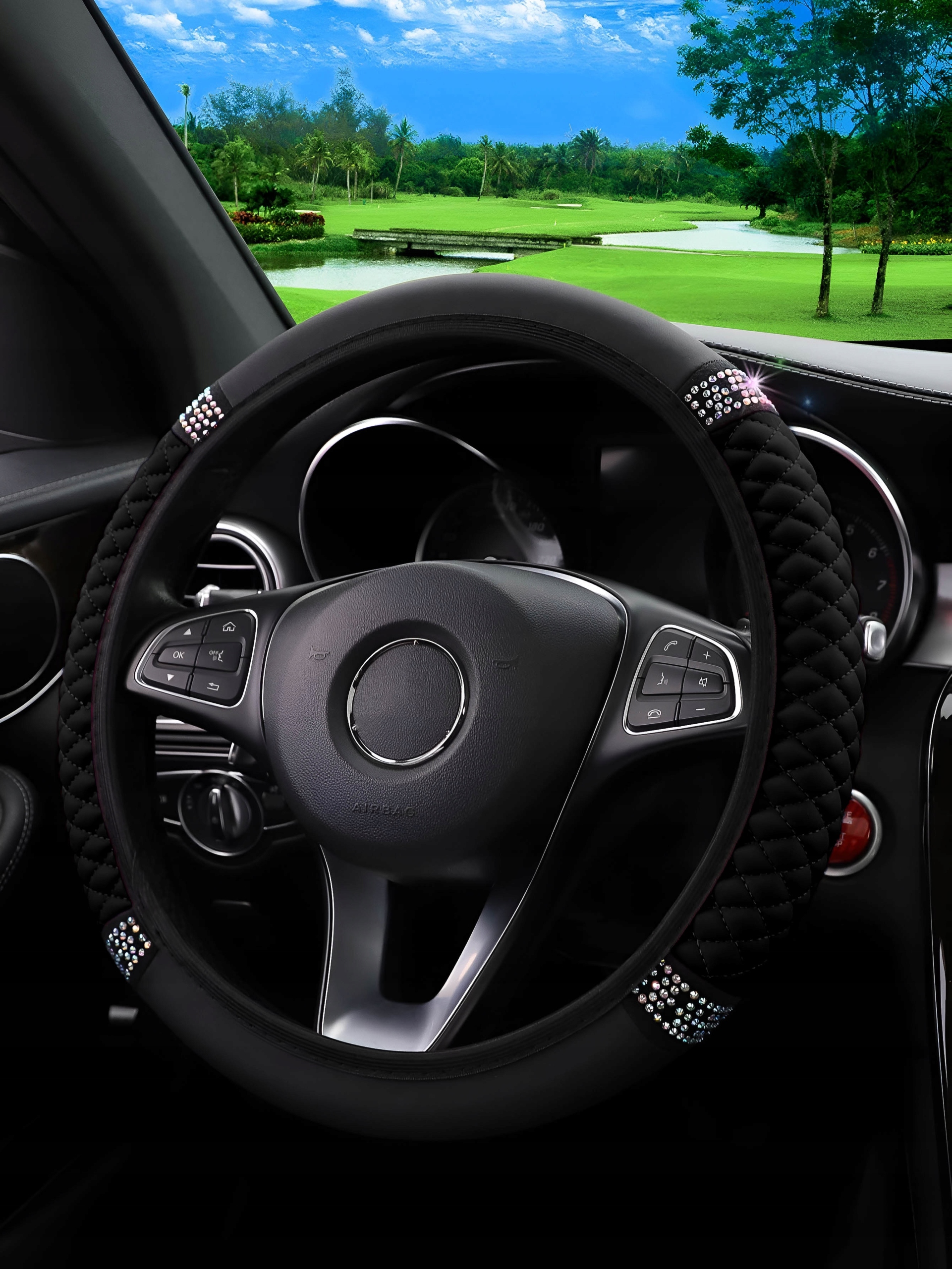 POKROWIEC NA KIEROWNICĘ NAKŁADKA CZARNY PIKOWANY CEKINY UNIWERSALNA 36-38CM Numer katalogowy producenta pokrowiec na kierownice