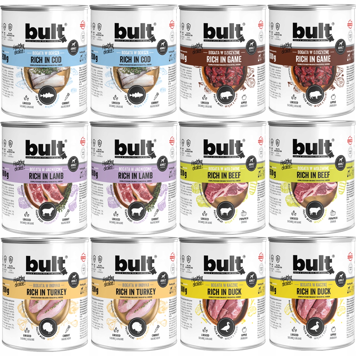 Levně Krmivo Pro Psa Vlhké Krmivo MIX Chutí Set 12x800g Plechovka Premium Bult