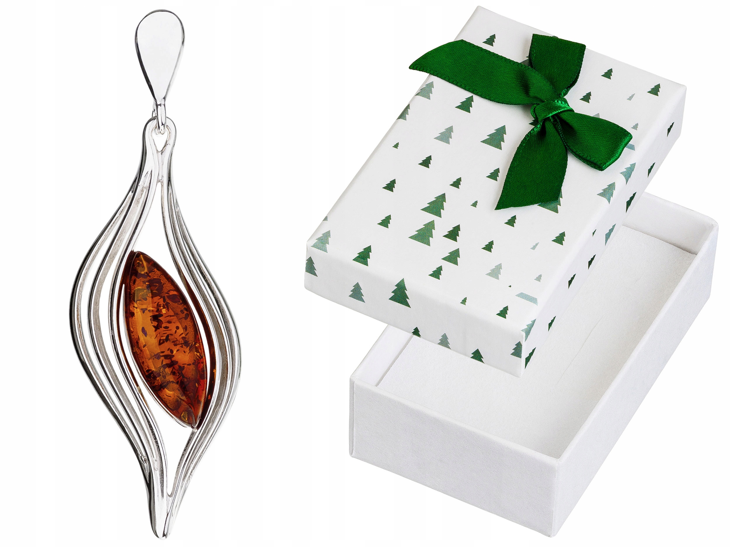 Stříbrný markýzový přívěsek s jantarem Elegantní ažurový Přívěsek pro ženy