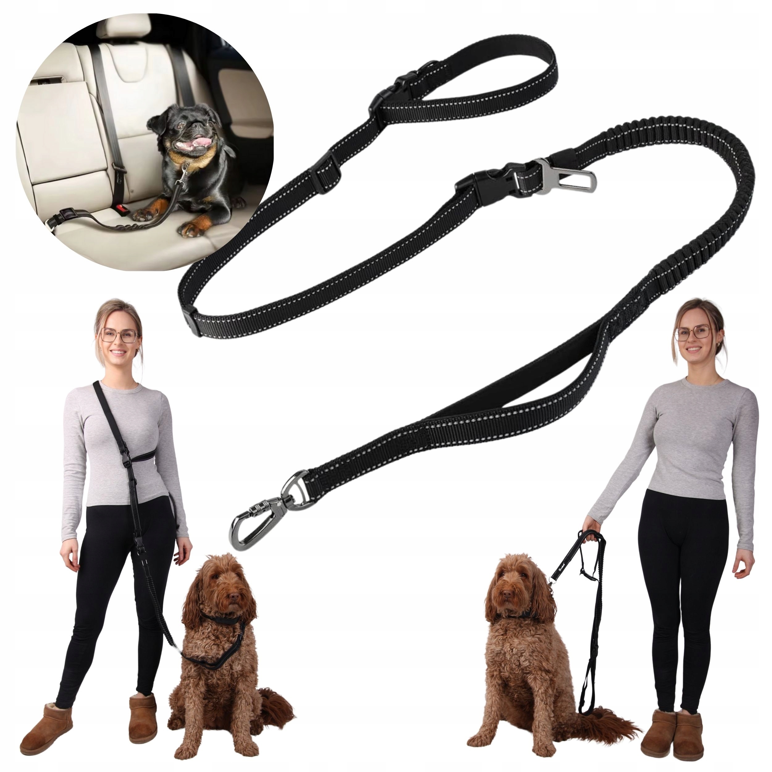 Vodítko pro psa s přepínacím pásem 6v1 pro běhání do auta, nastavitelná, tréninková