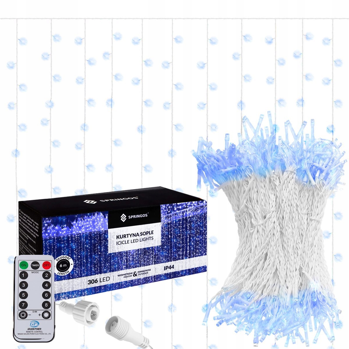KURTYNA GWIAZDY LAMPKI 306LED WISZĄCE PILOT MEMORY Kolor lampek niebieski