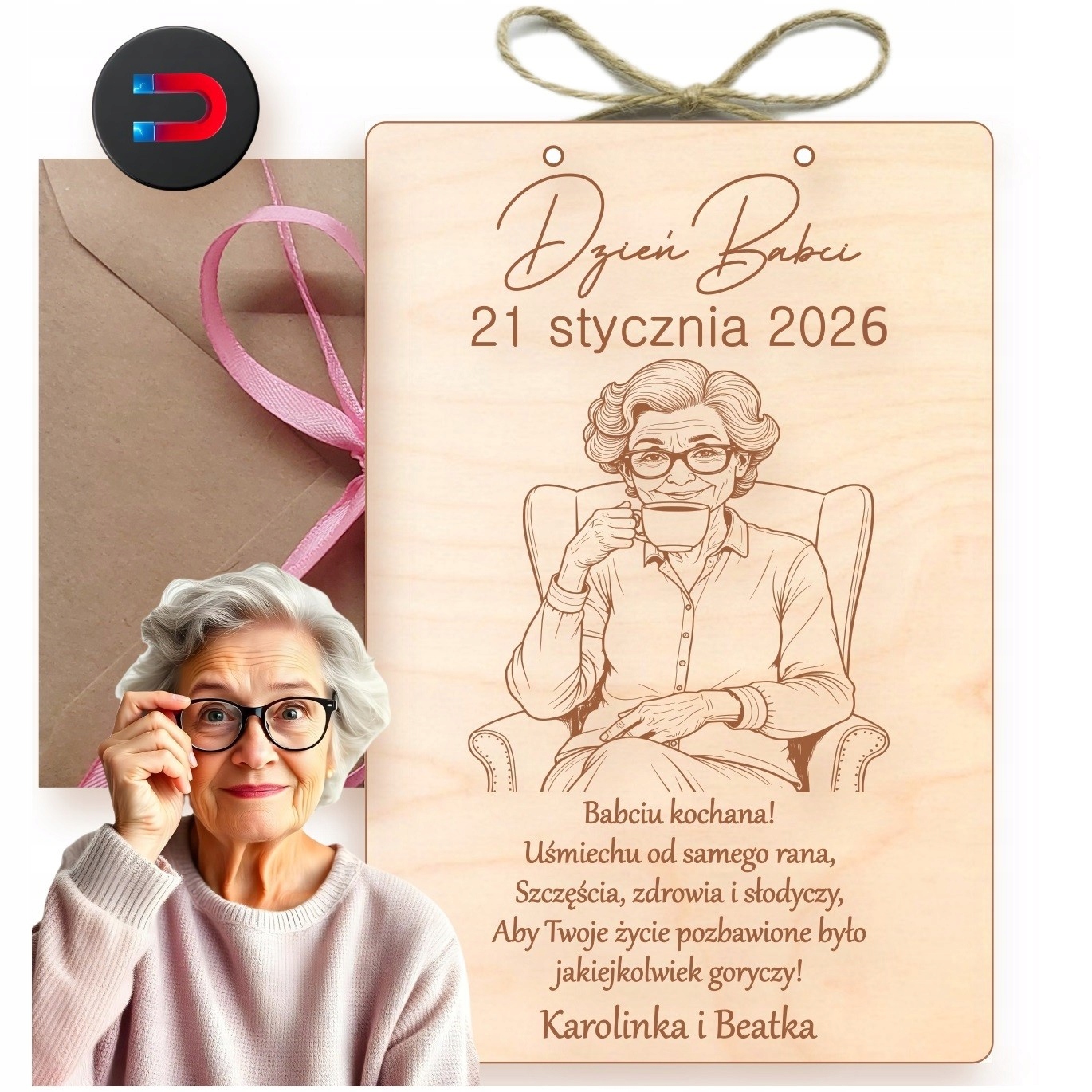 Rámeček Kartička Dřevěná Cedulka Na Den Babičky Dárek Gravírování Magnet Pro