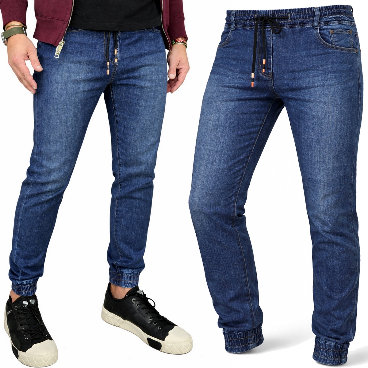 Pánské Džínové Kalhoty dlouhé Joggery silné elastické Pas S Gumičkou vel. L