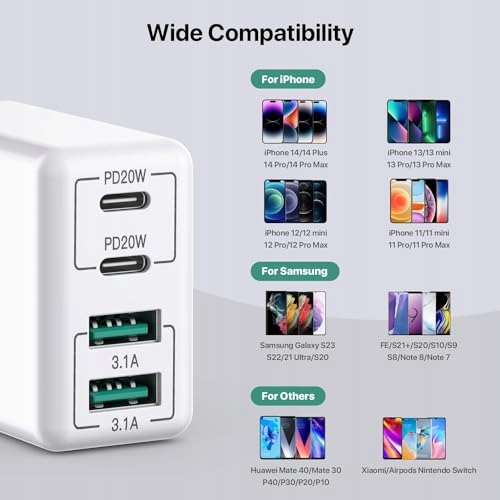 Ładowarka USB C, 40 W, 4 porty USB C, blok szybkiego ładowania — miniatura 2