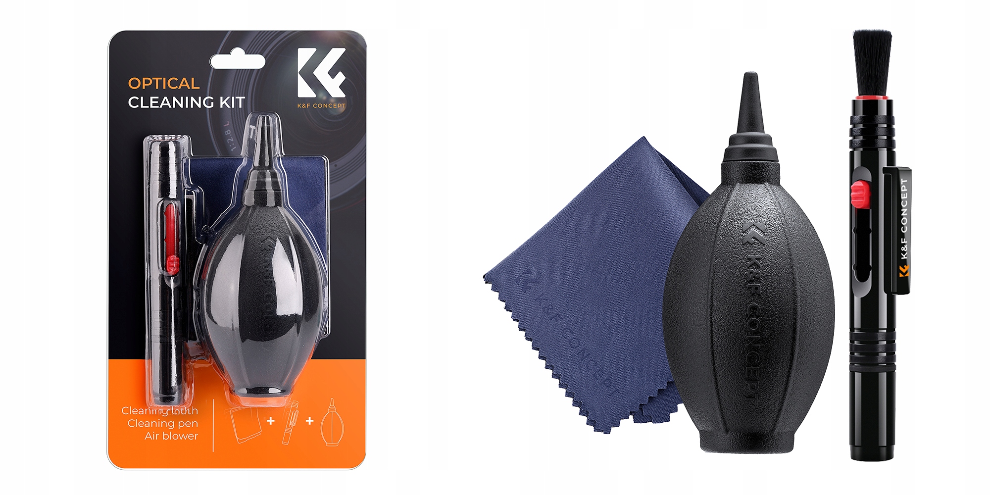 Zestaw czyszczący K&F Concept 3w1 gruszka, mikrofibra, piórko fotograficzne Waga produktu z opakowaniem jednostkowym 0.1 kg