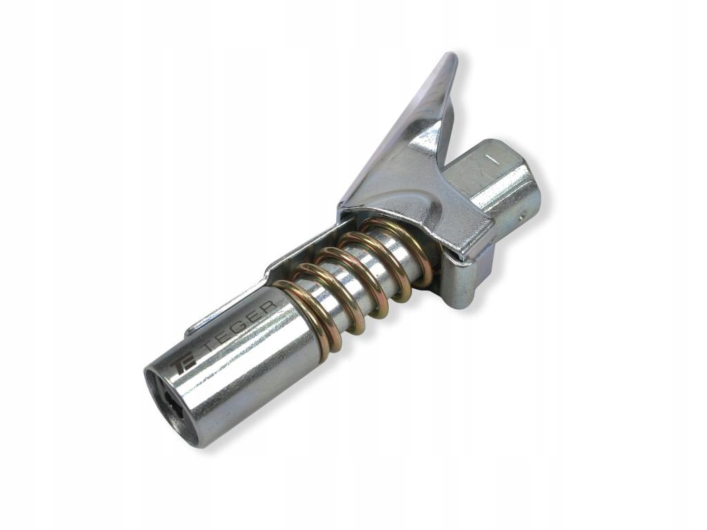 Precyzyjna czteroszczękowa końcówka węża smarownicy z dźwignią oraz blokadą Marka Teger