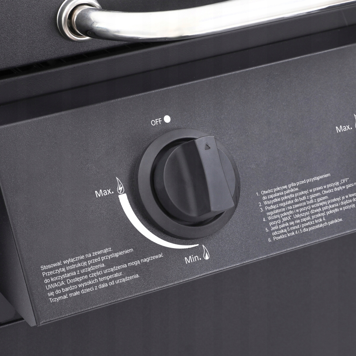 GRILL GAZOWY OGRODOWY LANDGRAF RUSZT MIEJSCE NA BUTLĘ TERMOMETR PÓŁKI Długość rusztu 33.5 cm