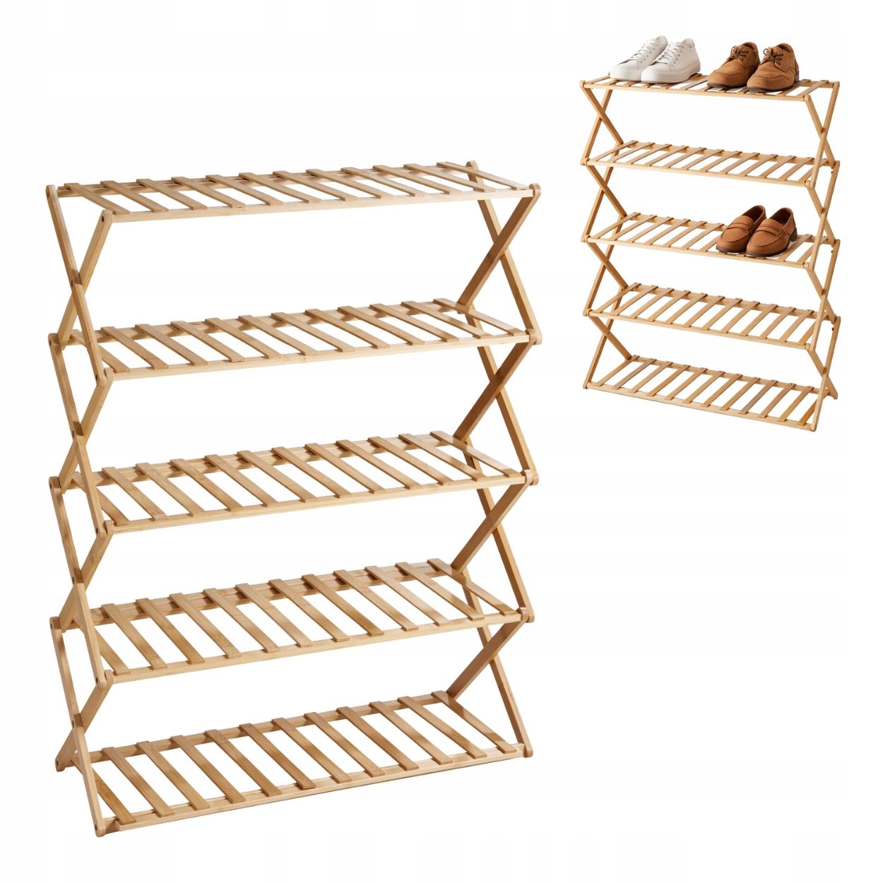 Bambusowy Regał Szafka Półka na buty 5 półek 87cm Organizer Składany Scandi