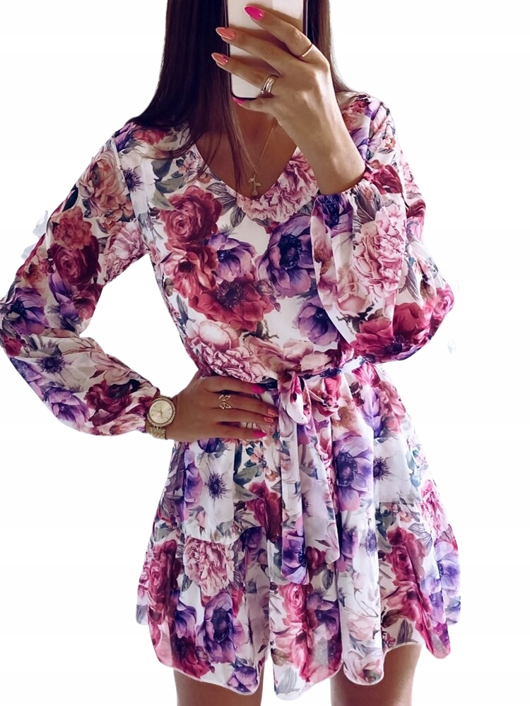 LEKKA SUKIENKA ROZKLOSZOWANA W KWIATY 36 S