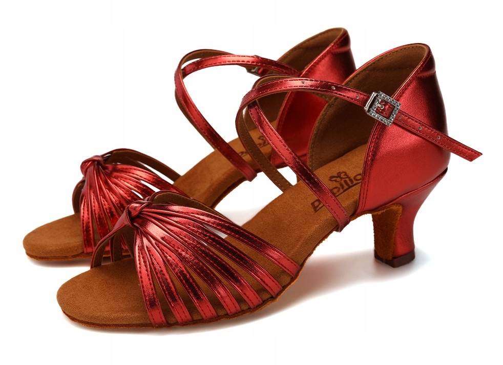 Buty Do Tańca Taneczne Połyskujące Red Bordo 5,5cm