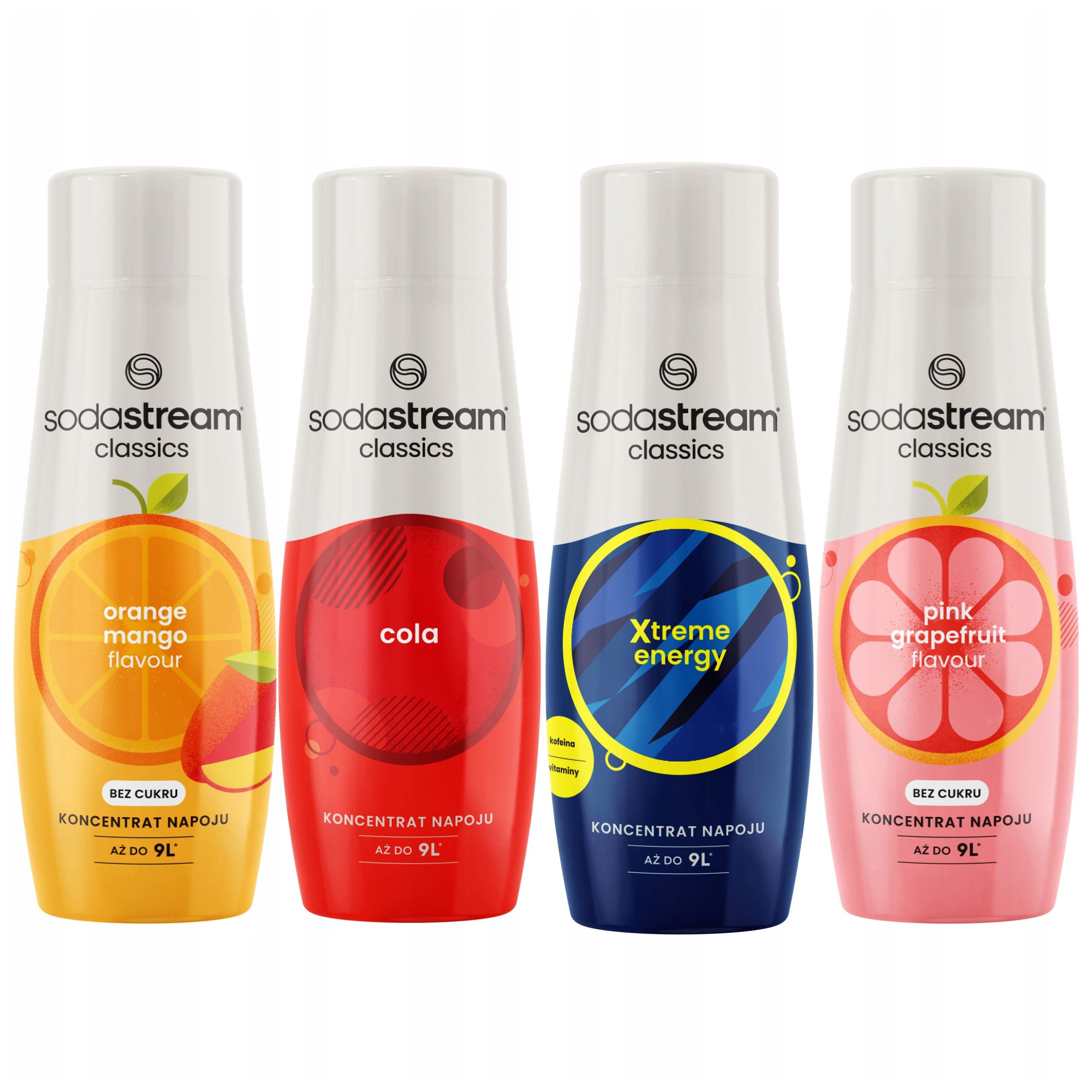 SODASTREAM COLA + ENERGY + GRAPEFRUIT + ORANGE-MANGO zestaw syropów