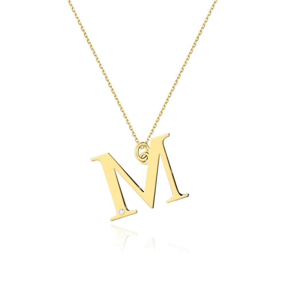 

Złoty Naszyjnik pr585 Litera M Brylant Grawer