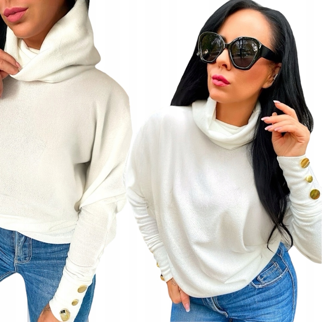 Dámský svetr s golfem Kimono Elegantní oversize svetr netopýr L 40