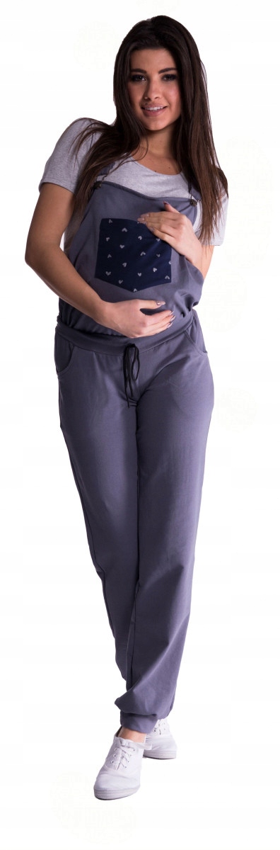 Be MaaMaa Těhotenské teplákové zahradníky metalická ocel, vel. M