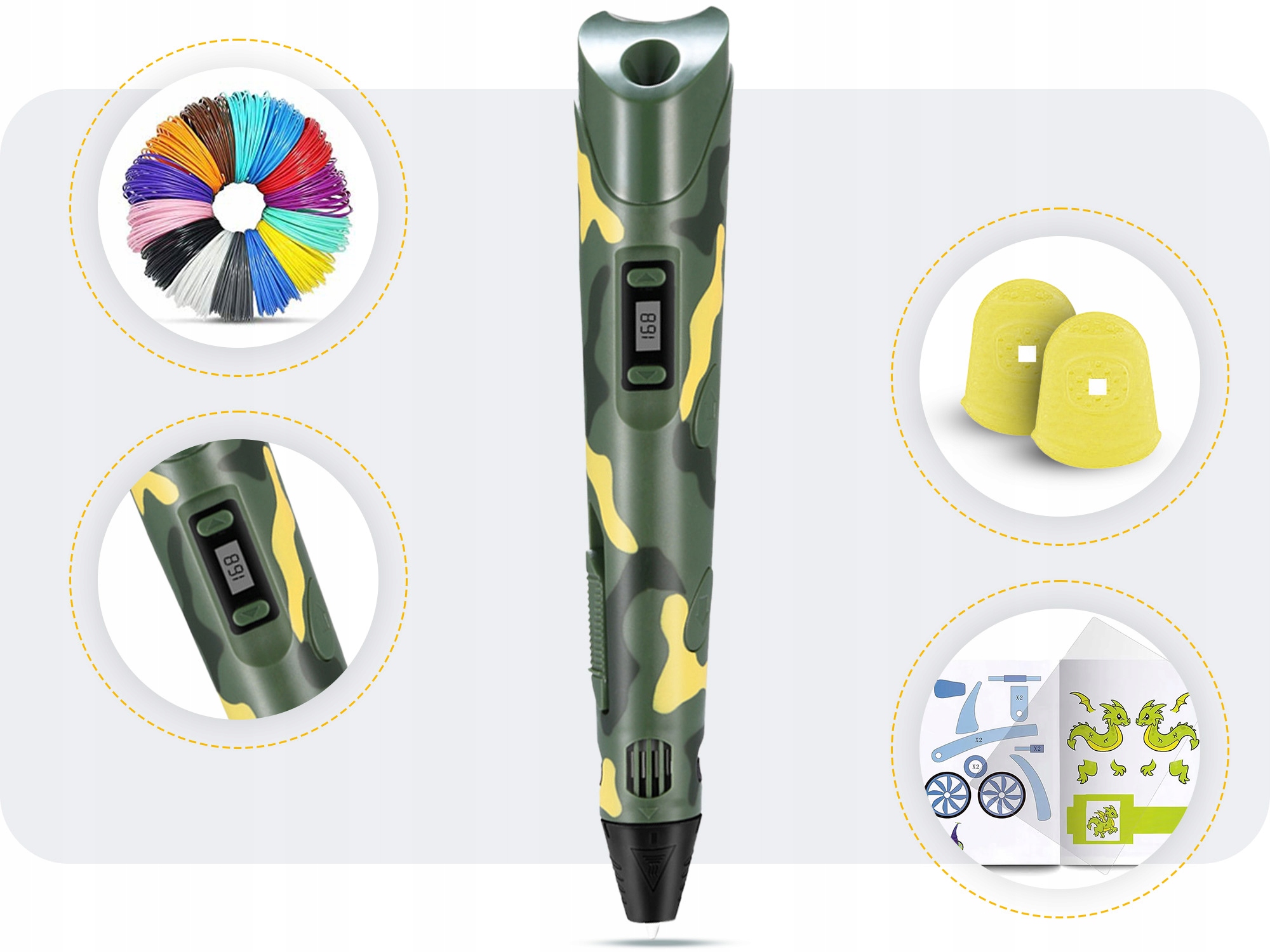 DŁUGOPIS 3D 220M FILAMENT SZABLONY WKŁADY AKCESORIA DRUKARKA PEN DLA DZIECI Stan opakowania oryginalne