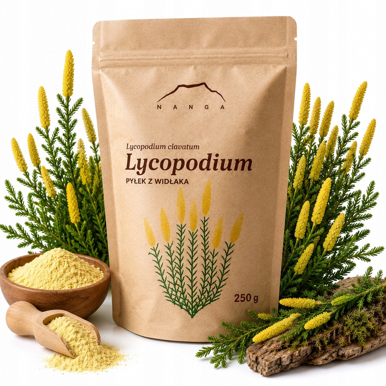 Pyłek z Widłaka Lycopodium 250g Zasypka do Skóry Naturalna Nanga