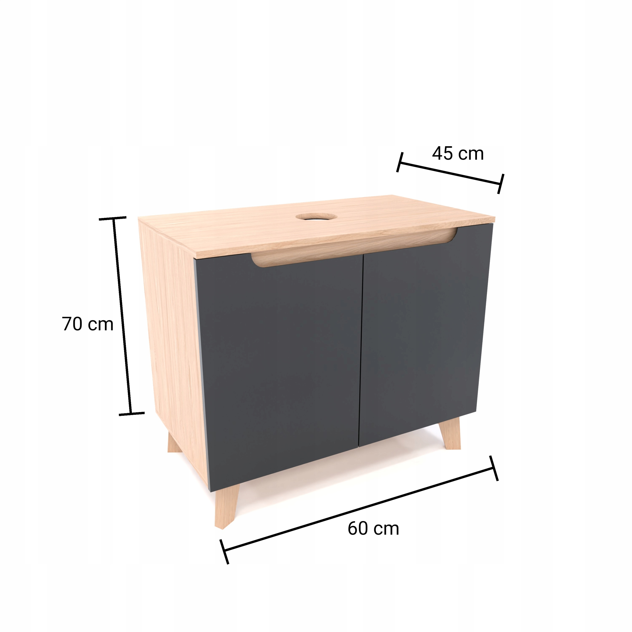 Szafka pod umywalkę dwudrzwiowa szare 60x45x70 dąb słoneczny wisząca/stojąc EAN (GTIN) 5906154241212