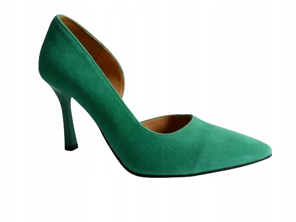 Zelené seledinové semišové vykrojené lodičky elegantní lodičky Karino 38