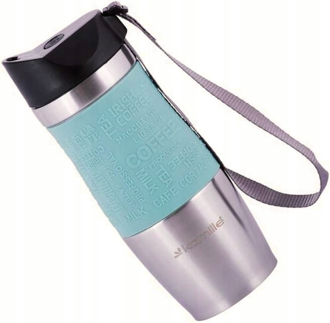 KUBEK TERMICZNY BIDON TERMOS 380ml STALOWY DO SZKOŁY TURYSTYCZNY Z UCHWYTEM