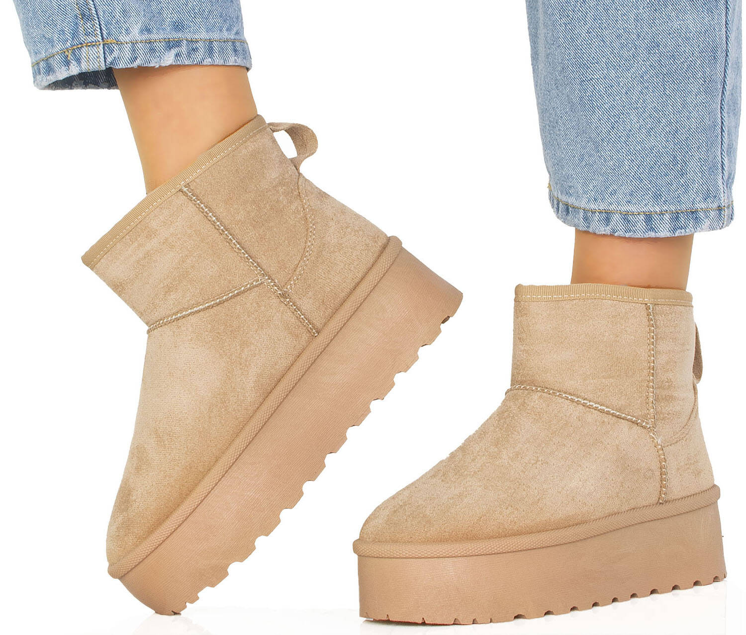 7906 BEŻOWE OCIEPLANE BOTKI ŚNIEGOWCE NA PLATFORMIE GRUBA PODESZWA 39