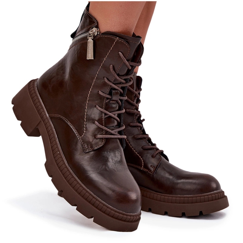 Kotníkové Boty Workery Z Přírodní Zateplené Kůže Big Star SS274453 Bronz 37