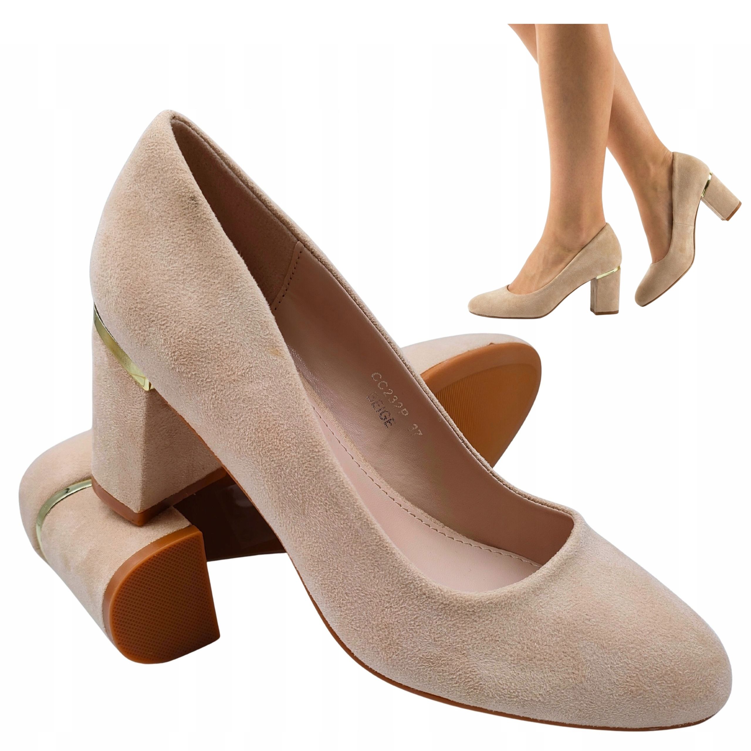 Czółenka Buty Na Obcasie Słupku Obcasy Półbuty Zamszowe 38