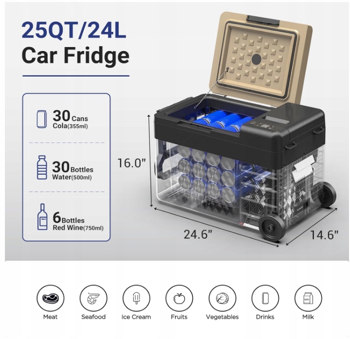 AAOBOSI Lodówka kempingowa 24 l, lodówka samochodowa ze sterowaniem APP Marka inna marka