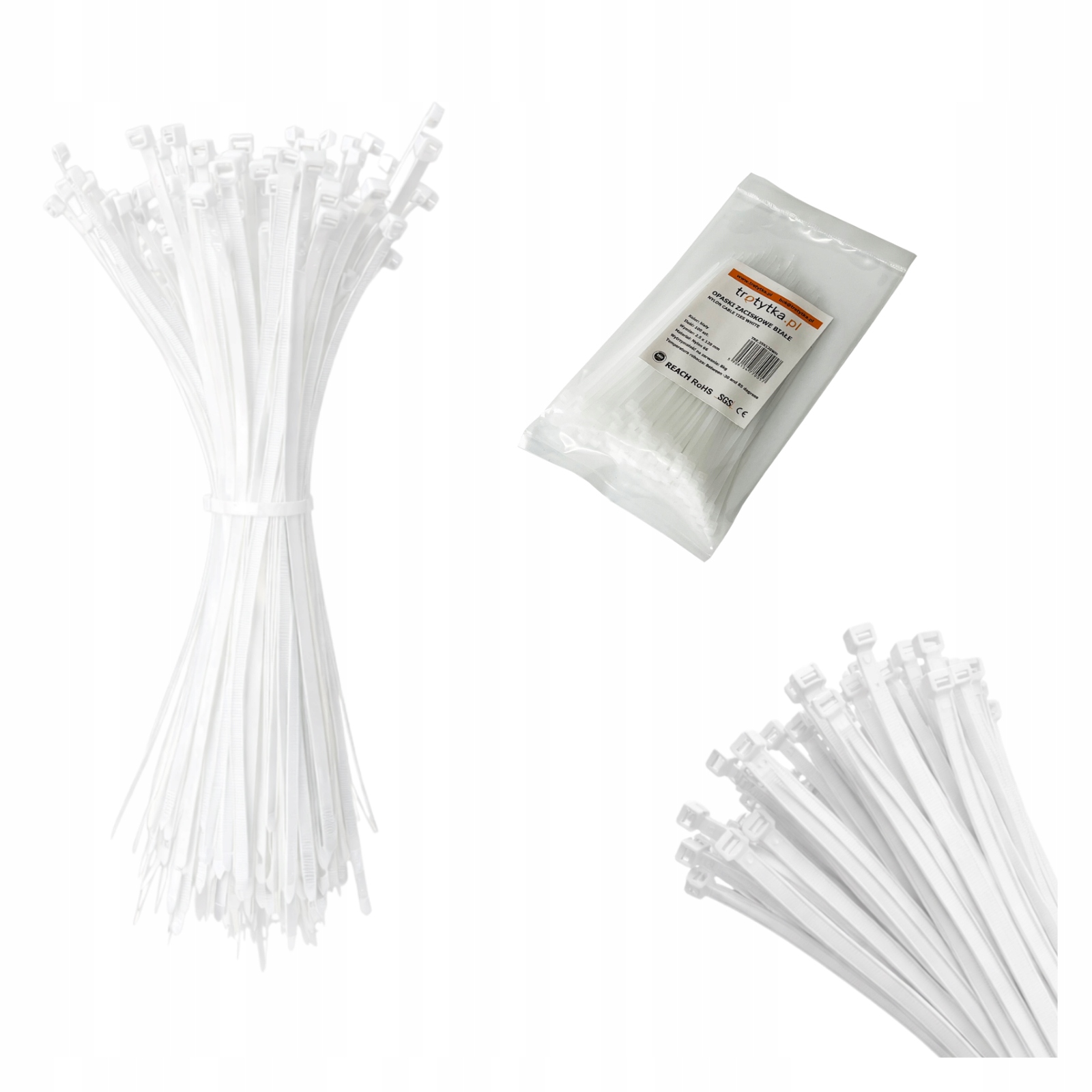 Opaski zaciskowe kablowe trytytki trytki Uv 2,5 x 100 mm, biały 100 szt.