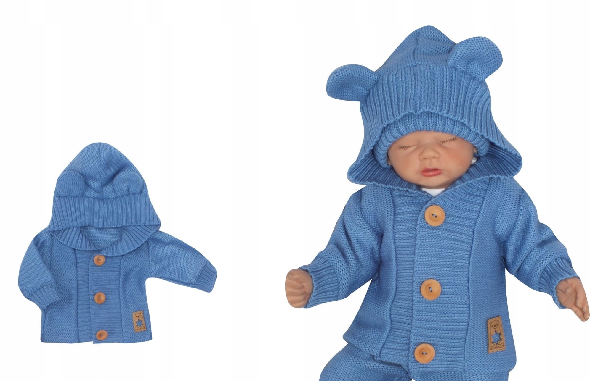 

Włóczkowa bluza niemowlęca z kapturem jeans 86