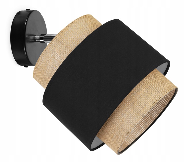 Černá ratanová nástěnná lampa Boho s regulací dopadu světla do ložnice