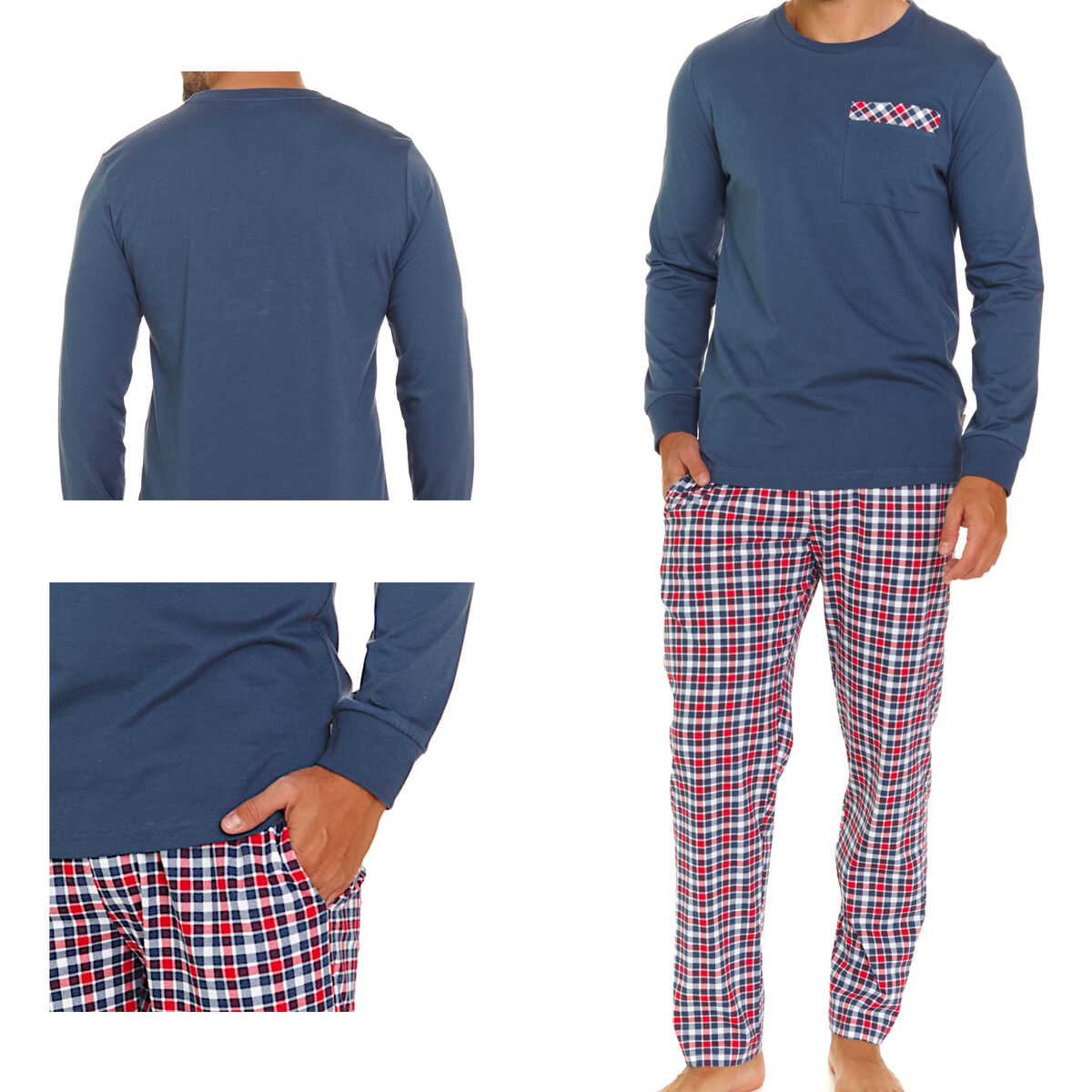 Doctornap Pánské bavlněné pyžamo s dlouhým rukávem Pmb 7147 námořnická modrá plus 2XL