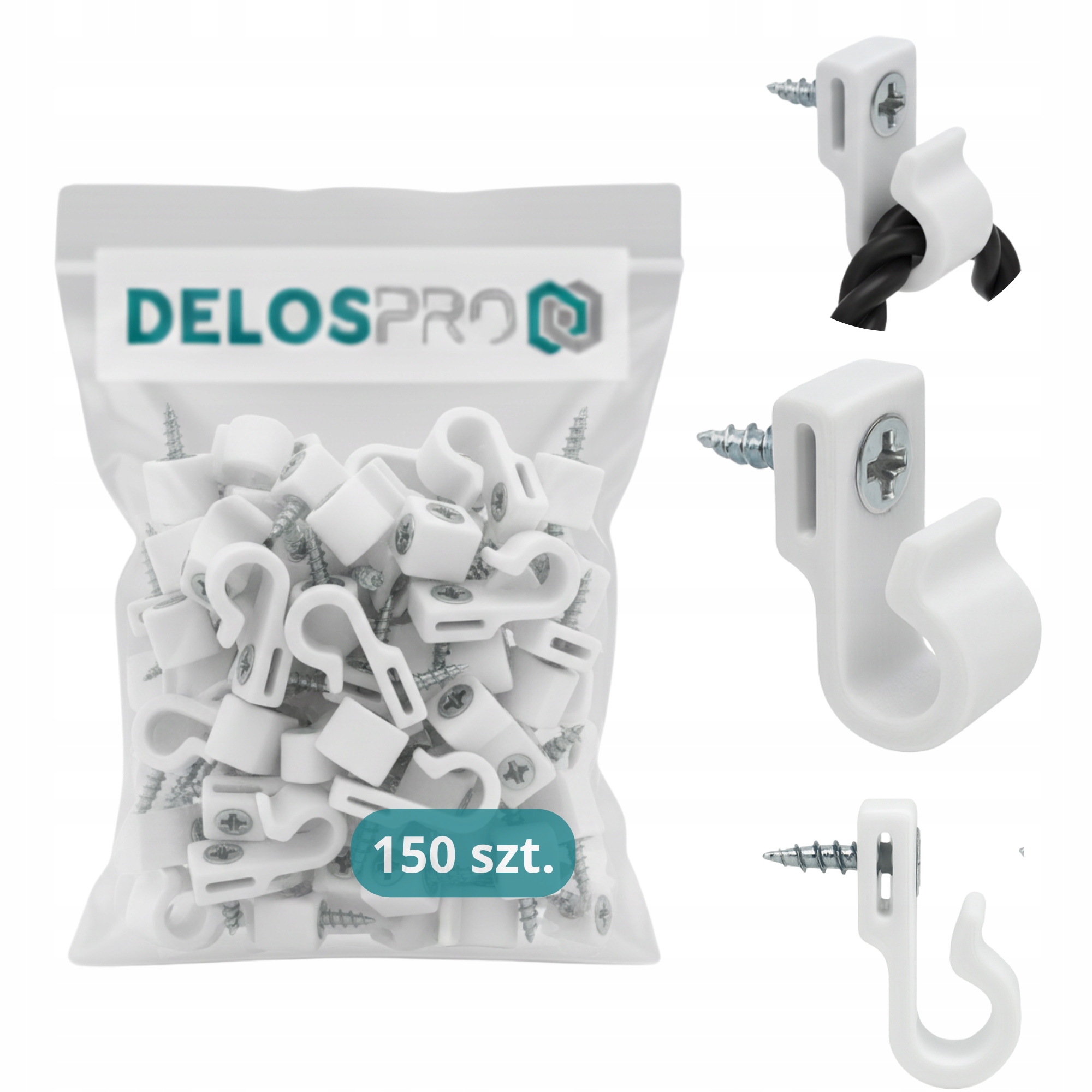 Univerzální háčky na přišroubování k světýlkům, girlandy, dekorace, bílé, 150 ks