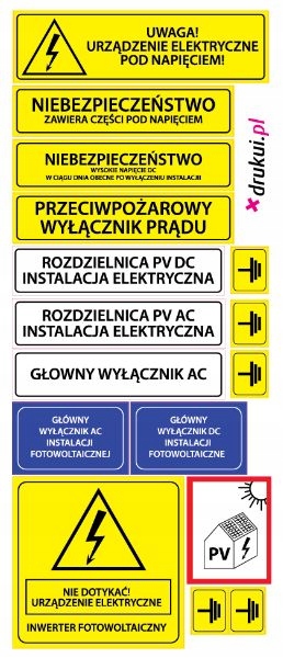 

Wymogi, naklejki elektryczne Fotowoltaika Pv