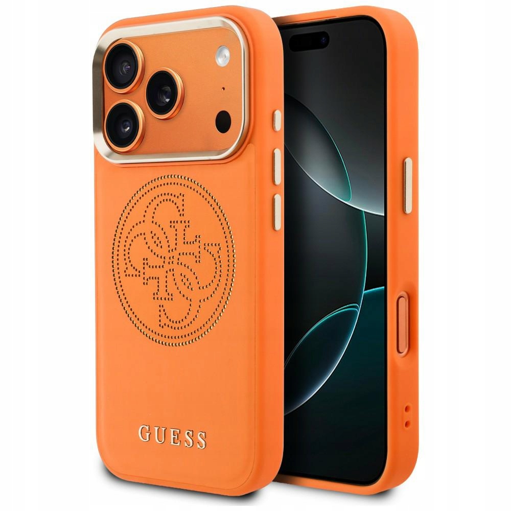 Pouzdro Guess Perforated 4G MagSafe pro iPhone 17 Pro oranžové