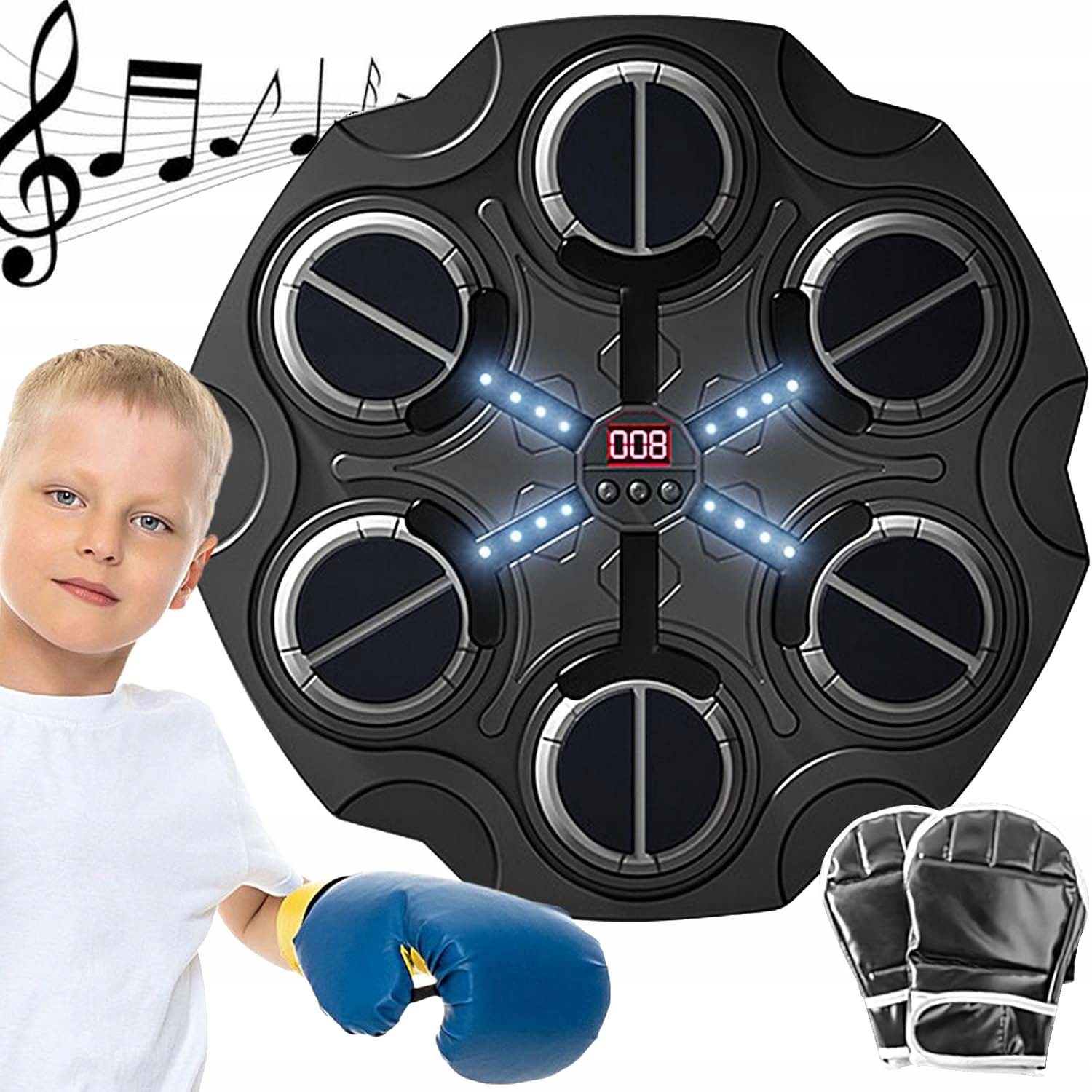 Trenażer Bokserski Do Montażu Ścianie Bluetooth Muzyka RGB+1 Pary Rękawic