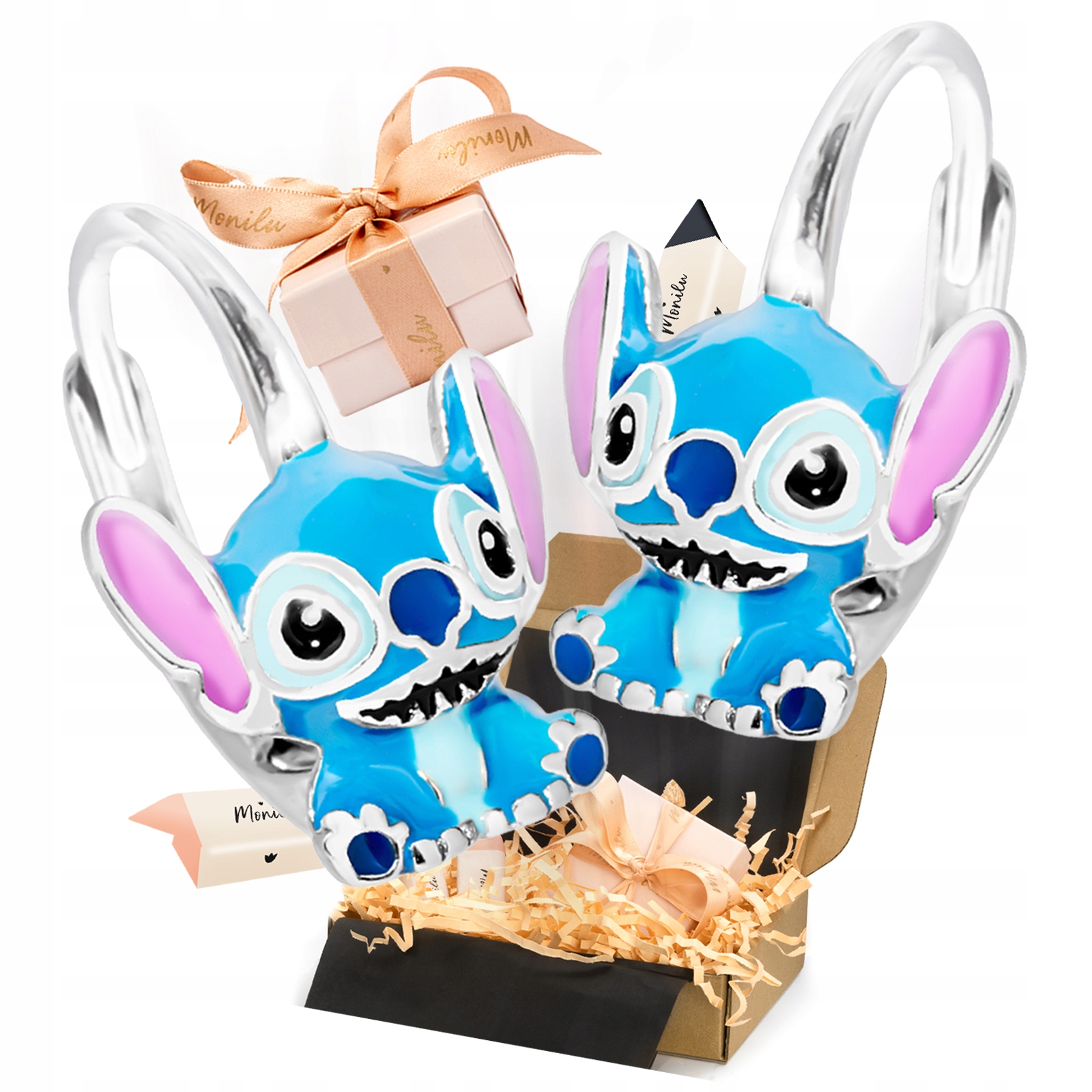 Stříbrné náušnice 925 Anglické se smaltem Stitch 3D pro malou slečnu Dárek