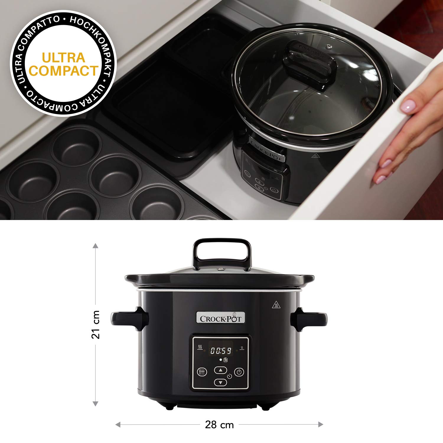 CROCKPOT Wolnowar Cyfrowy 2,4L Dla 1-2 Osób Funkcja Podtrzymania Ciepła — miniatura 6