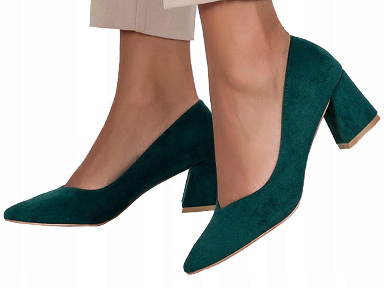 CZÓŁENKA DAMSKIE NA STABILNYM OBCASIE SŁUPKU SZPIC WKŁADKA SKÓRA NEW r 36