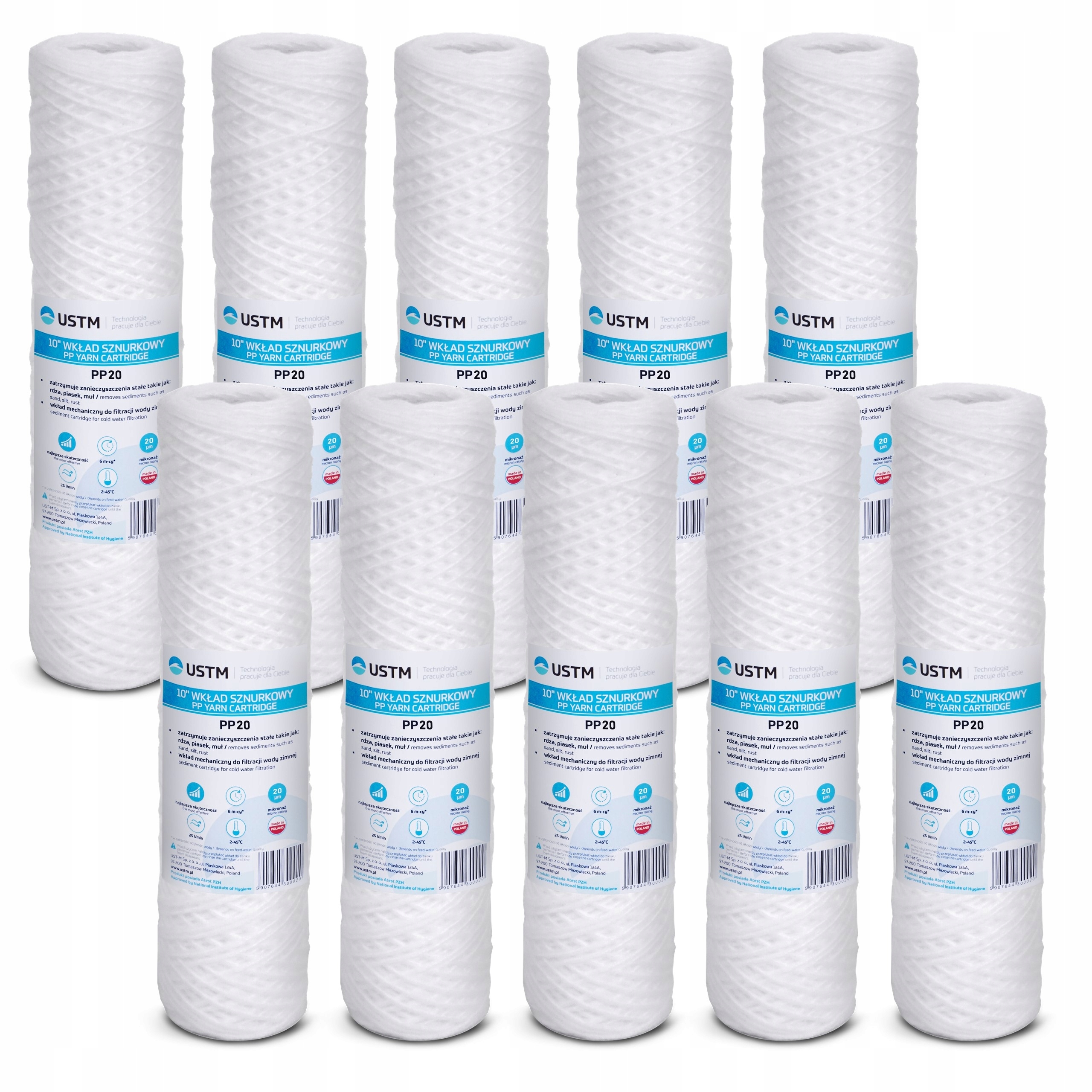 10x Wkład Sznurkowy do Filtra UST-M PP20M 10" Filtr Wody USTM 20 MIKRONÓW Kod producenta PP20M