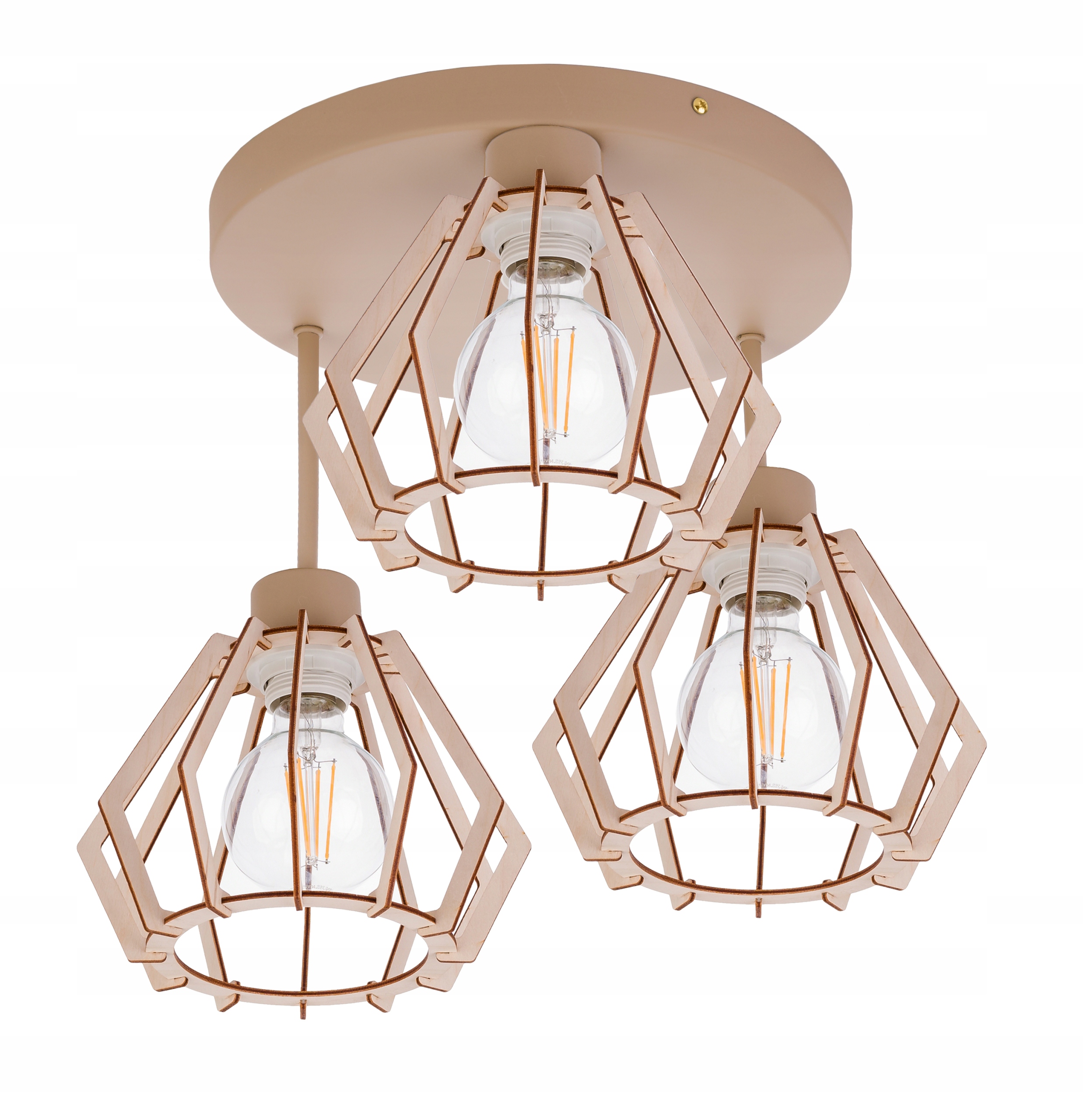 Závěsná Stropní Lampa Stropní Svítidlo Pevný Lustr 3 E27 Kašmír béžová stínidlo Dřevo