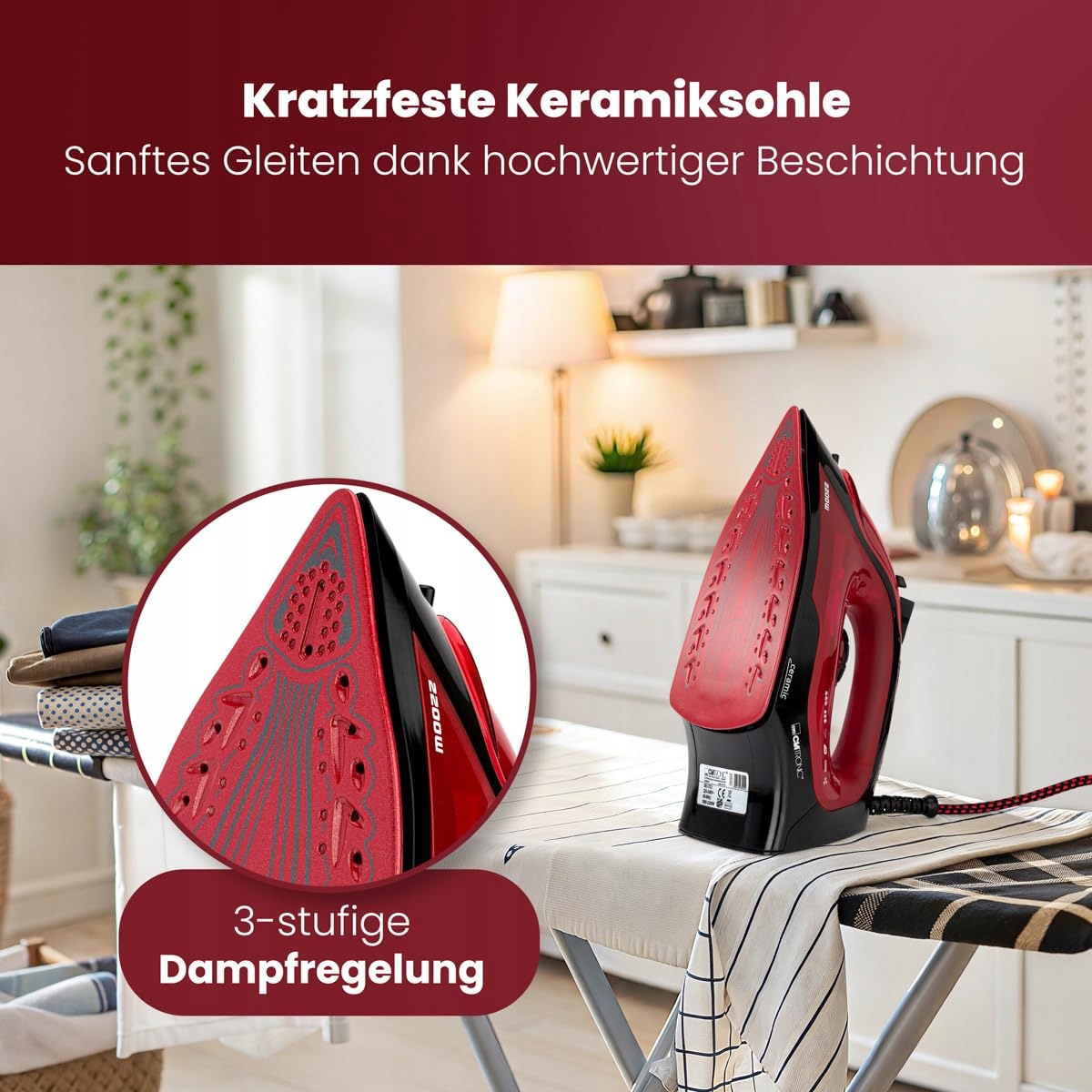 CLATRONIC Żelazko Parowe 2200W Ceramiczna Stopa 250ml Anti-Kalk — miniatura 2