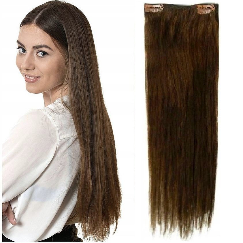 Clip-in Příčesek Do Vlasů 100% Přírodní Páska Dopinka 40 CM hnědá 4