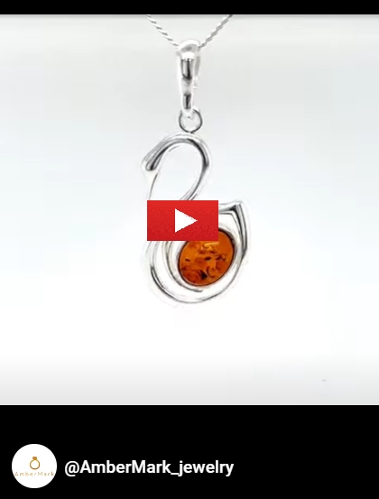 Wisiorek srebrny z bursztynem łabędź ZAWIESZKA ze srebra FILM Próba srebra 925