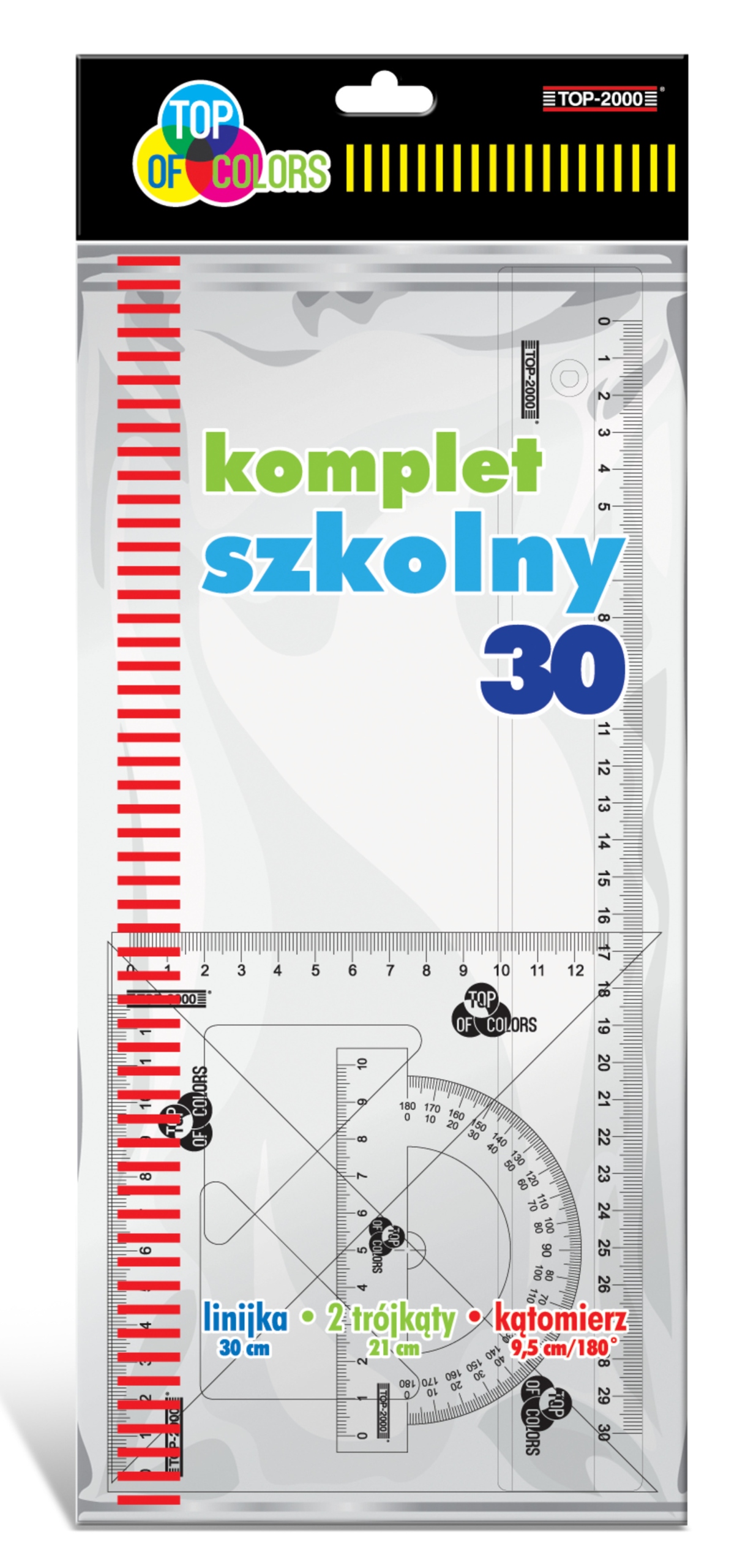 Komplet szkolny linijka ekierka kątomierz