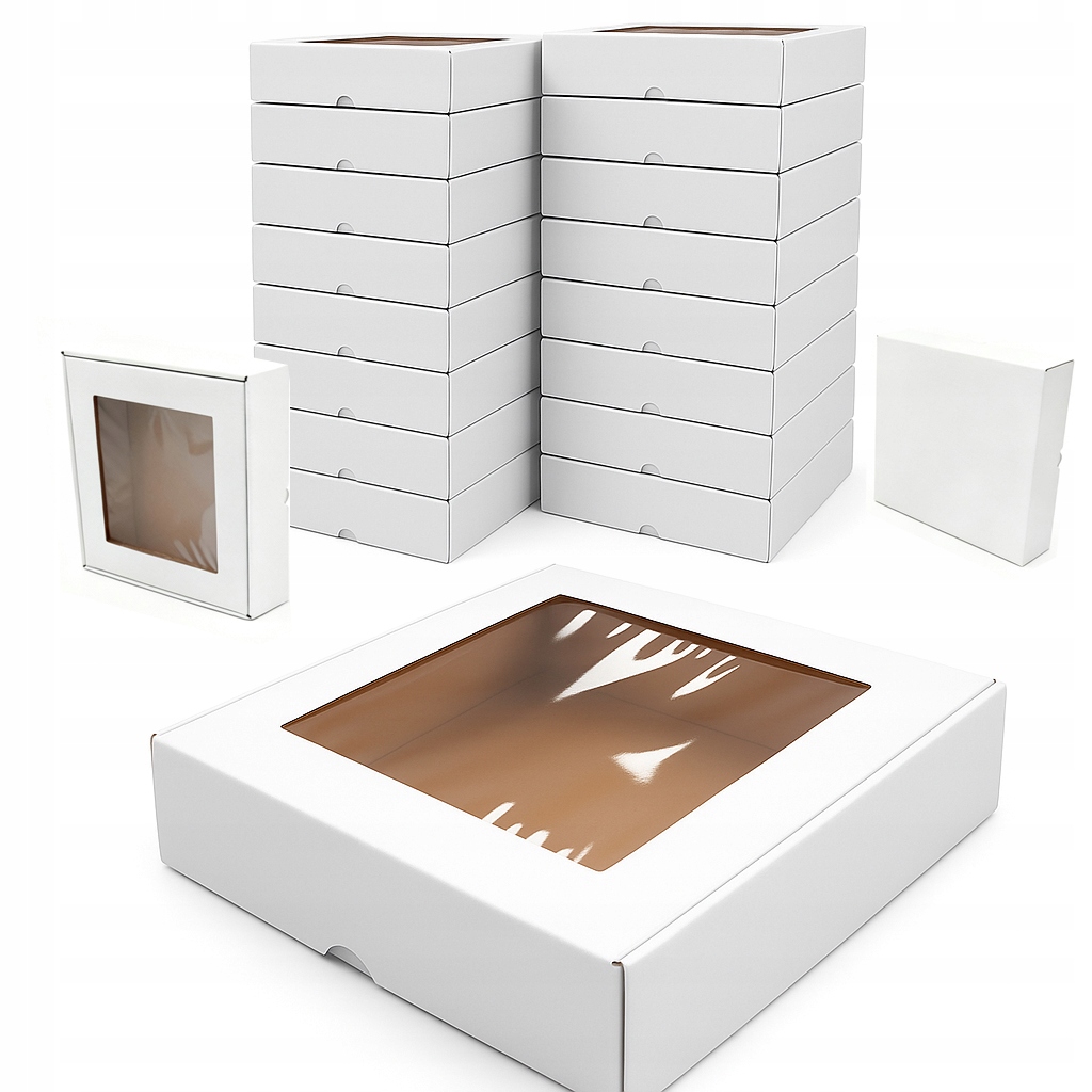 25x25x5 cm Pudełko z okienkiem kwadrat Biały Zestaw 20 szt na wianki