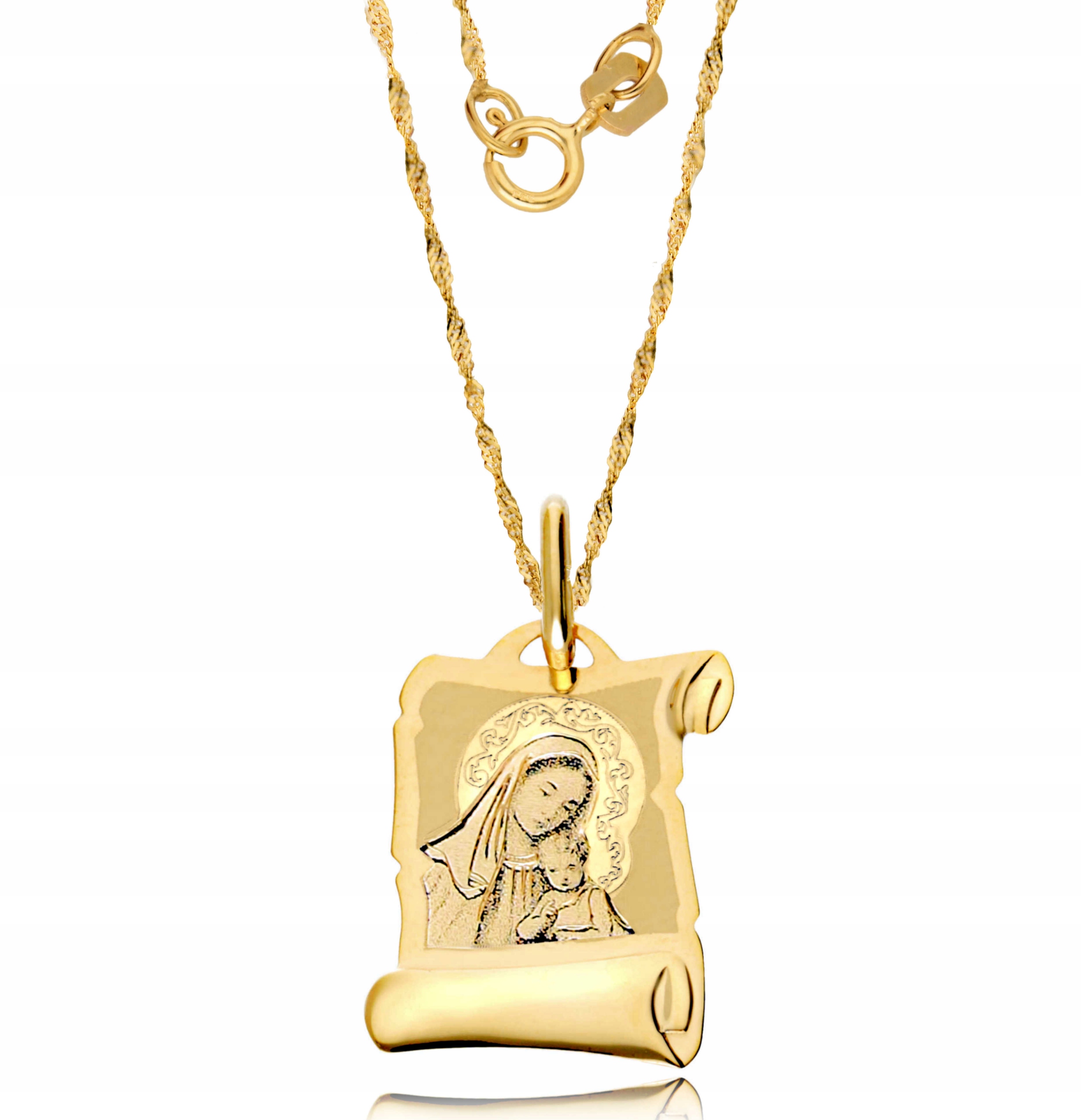ZŁOTY ŁAŃCUSZEK Z MEDALIKIEM CHRZEST KOMUNIA GRAWER ZŁOTO 333 Marka Euforia