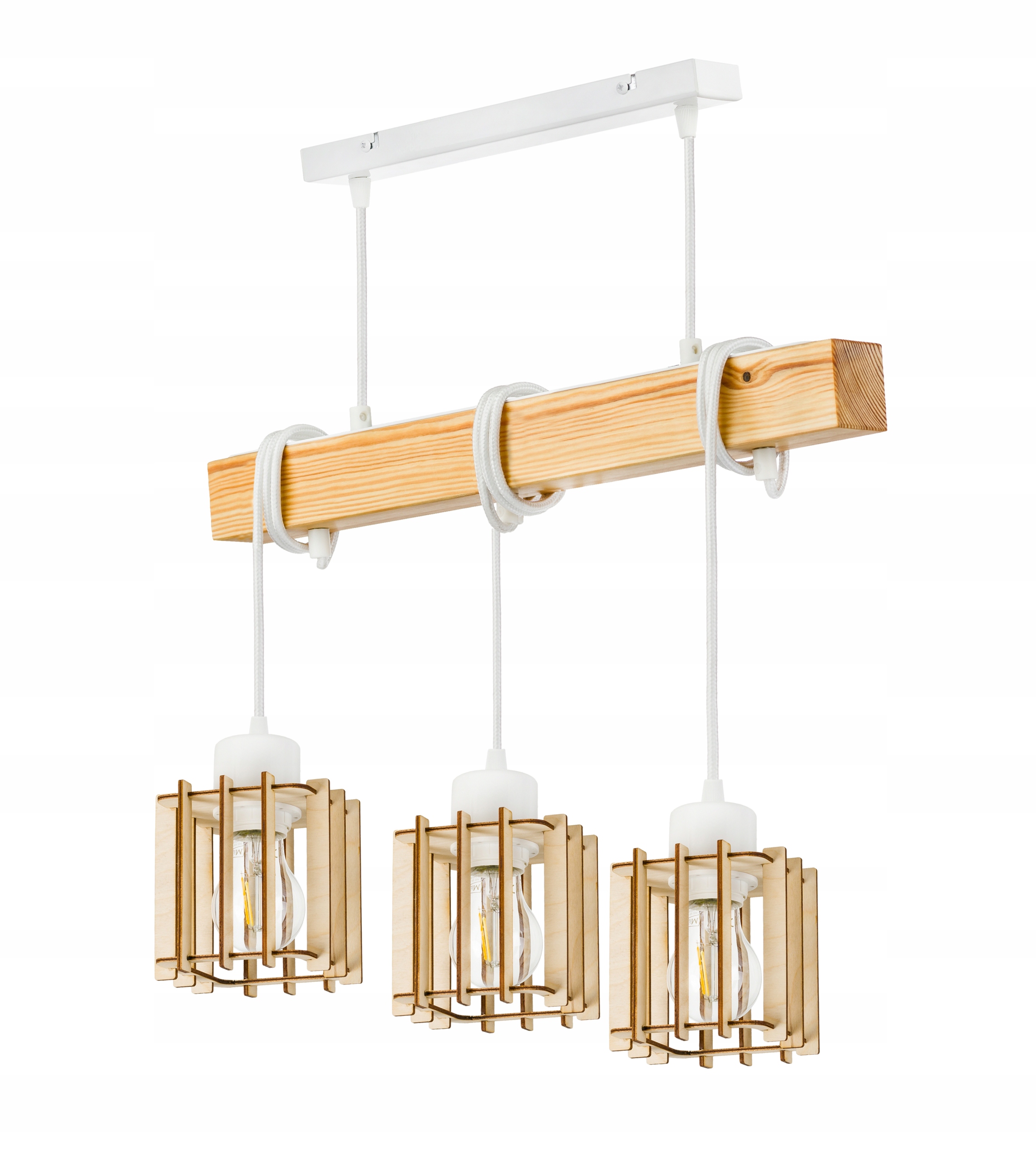 Dřevěná závěsná stropní lampa Lustr Zwis Loft Dřevo na 3x E27