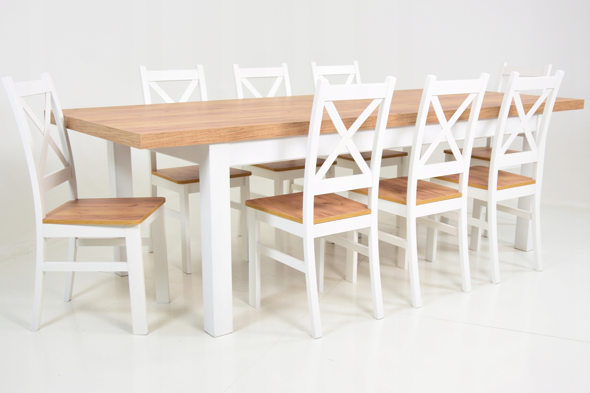 BIAŁY KOMPLET Rozkładany stół do 3m i 8 KRZESEŁ Kolor korpusu stołu biały