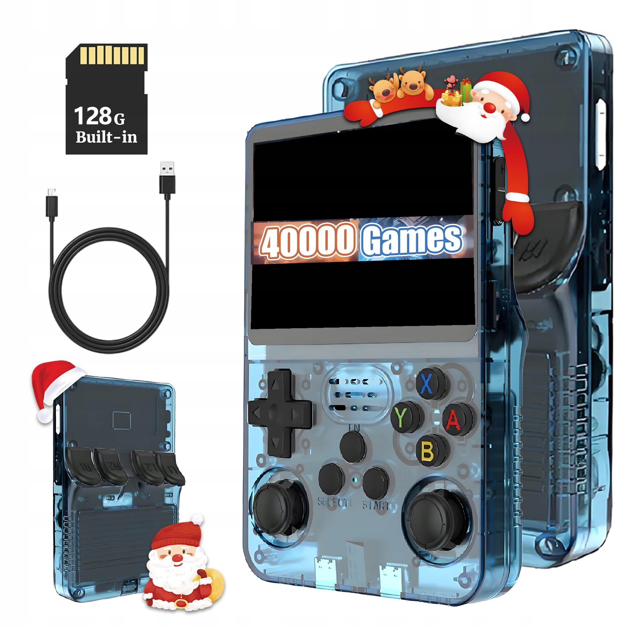 Przenośna Komórkowa Konsola Do Gier Retro 40000+ Gier Linux 128GB Niebieski