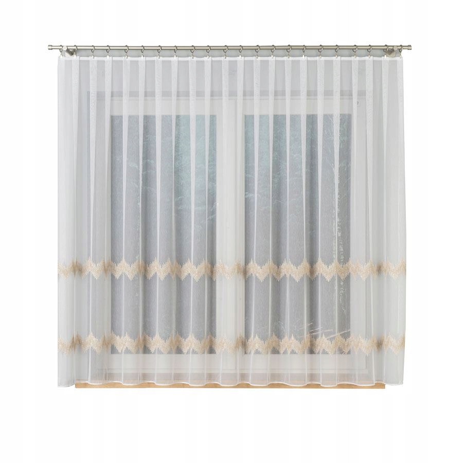 Krátké záclony Obývací pokoj Záclona Na Tašce Bílá výšivka se zlatým švem 360 x 130 cm